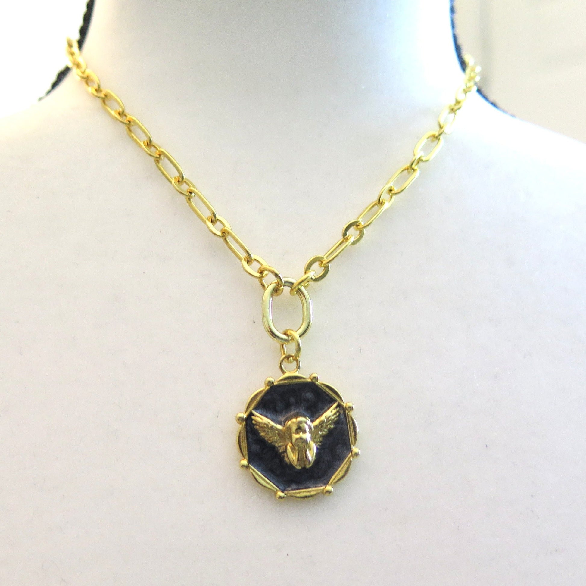 Gold Necklace with Black pendant