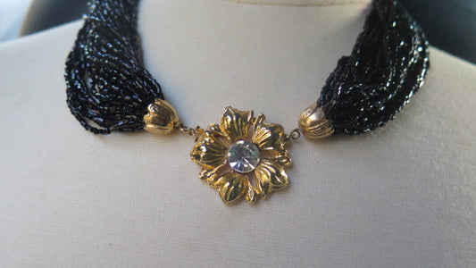 Gold Flower black necklace