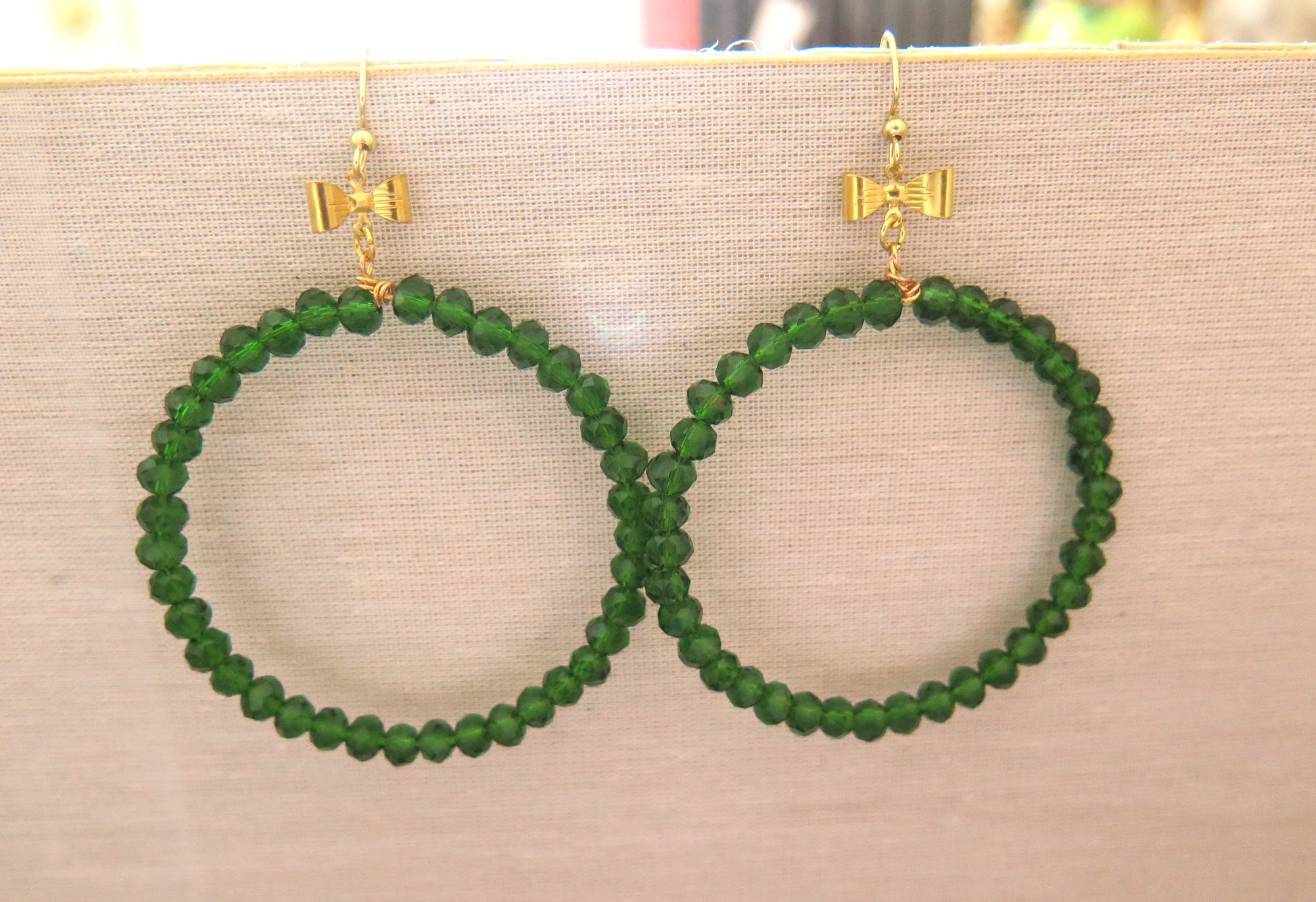 green Bow hoop beads earring