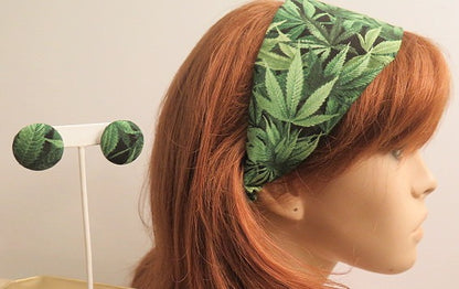 Green leaf Headband and matching earrings