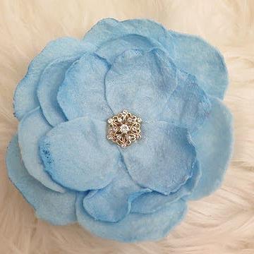 Handmade blue felt flower brooch for women