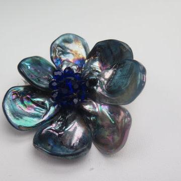 Handmade blue fabric flower brooch for women