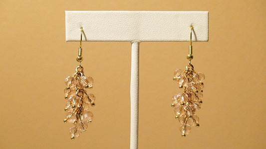 Handmade pink bead vintage inspired gold chandelier bow earrings