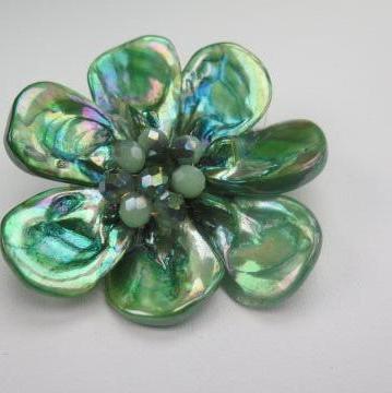 Handmade green flower brooch for women
