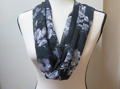 Handmade black floral scarf for women