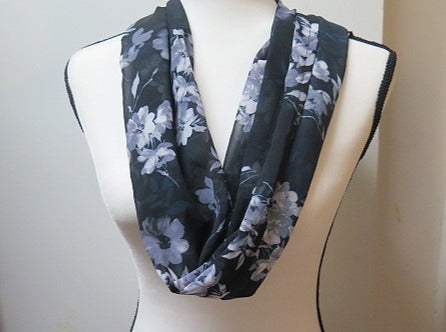 Handmade black floral scarf for women