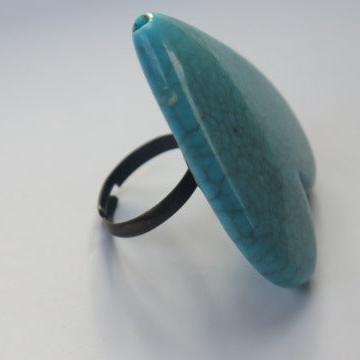 Blue turquoise large heart shape ring for women