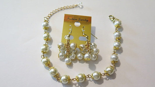 Pearl Bracelet Earring Jewelry Set/ Handmade Jewelry Set