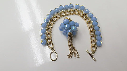 Blue Bracelet Ring Jewelry Set/ Blue Handmade Bracelet / Blue Handmade Cluster Ring/ Blue Jewelry Set