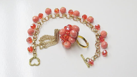 Orange Bracelet Ring Set/ Bracelet Jewelry set/Handmade jewelry Set