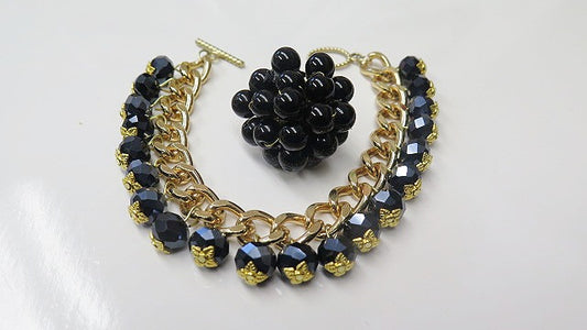 Black Jewelry Set/ Black Bracelet Ring Set/ Handmade Jewelry For Women