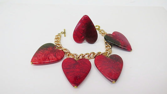 Red Bracelet Ring Set/ Handmade Jewelry Set