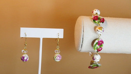 Handmade Flower Bracelet Earring Set/ Handmade Flower Jewelry Set