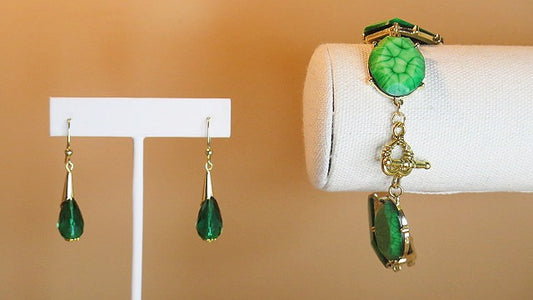 Handmade Green Bracelet Earring Set/ for Women Green Jewelry Set/ Green Handmade Jewelry Set For Women