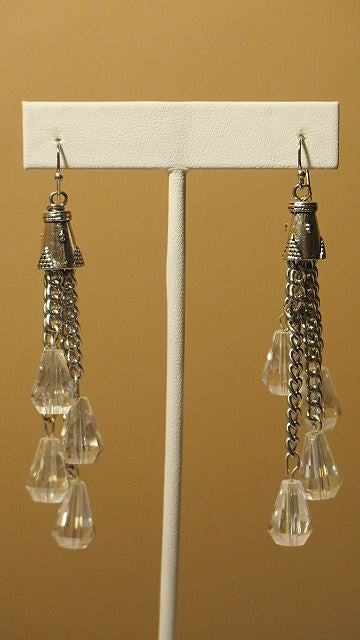 Sassy Silver Earring/handmade Earring For Women/Long Silver Fringes Clear Beads Earring