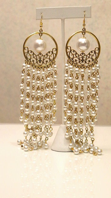 Long Summer Chandelier Earring/ Summer Earring/ Pearl Chandelier Earring/ Handmade Earring For Women