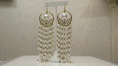 Long Summer Chandelier Earring/ Summer Earring/ Pearl Chandelier Earring/ Handmade Earring For Women