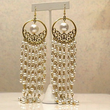 Long Summer Chandelier Earring/ Summer Earring/ Pearl Chandelier Earring/ Handmade Earring For Women