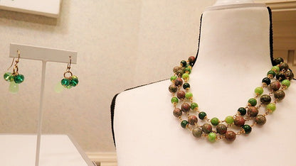 Colorful Green Jewelry Set/ Green Necklace Earring Set/ Colorful Green Jewelry Set/ Green Multilayer Necklace with Earring