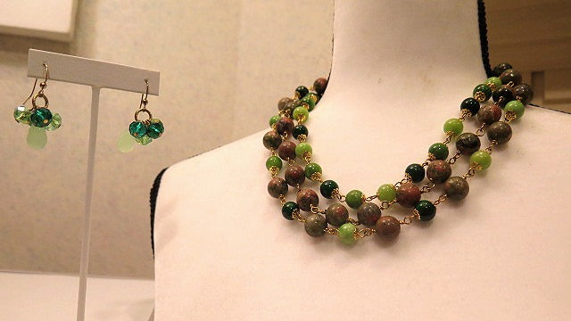 Colorful Green Jewelry Set/ Green Necklace Earring Set/ Colorful Green Jewelry Set/ Green Multilayer Necklace with Earring