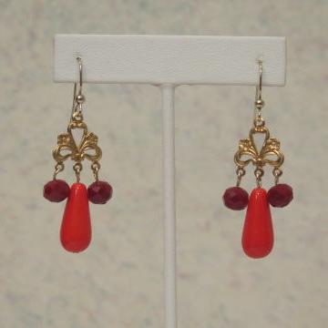 Gold Red Victorian-Inspired Earring/ Designer Earring For Women/ Chandelier earring/ Luxury Earring