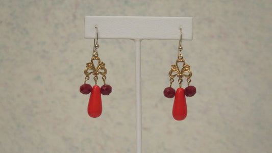 Gold Red Victorian-Inspired Earring/ Designer Earring For Women/ Chandelier earring/ Luxury Earring