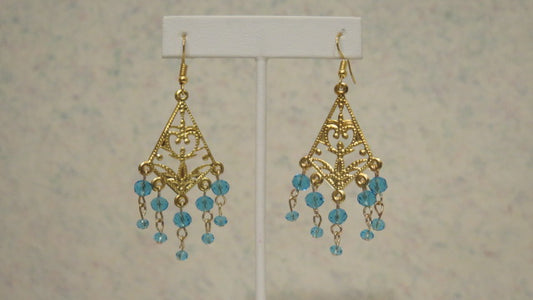 Blue Gold Chandelier Earring/ Victorian Inspired Earring/ For Women