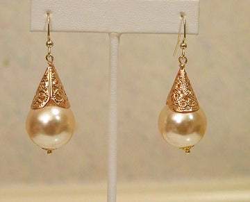 Gold pearl drop earrings for women