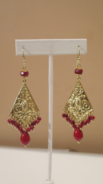 Red Gold Triangle Chandeliere Earring/ For Professional Women