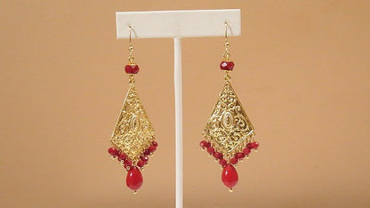 Red Gold Triangle Chandeliere Earring/ For Professional Women