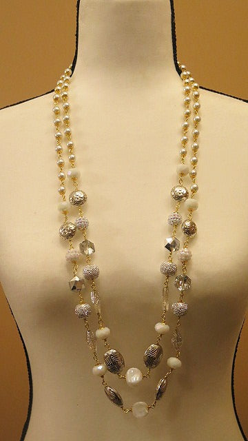 Long Pearl Necklace/ Long Summer Necklace/ Pearl Necklace