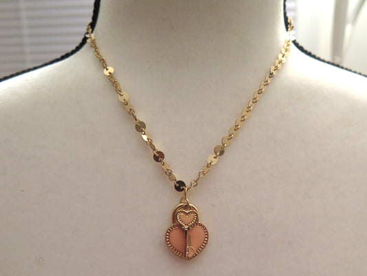Gold Necklace With Pink Pendant