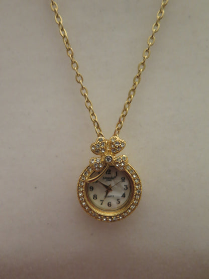 Gold Clock Necklace/ Unique Gold Necklace With Clock Pendant/ Gold Necklace With Clock Pendant/ Gold Necklace