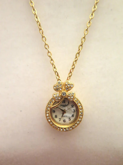 Gold Clock Pendant Statement Necklace for Women