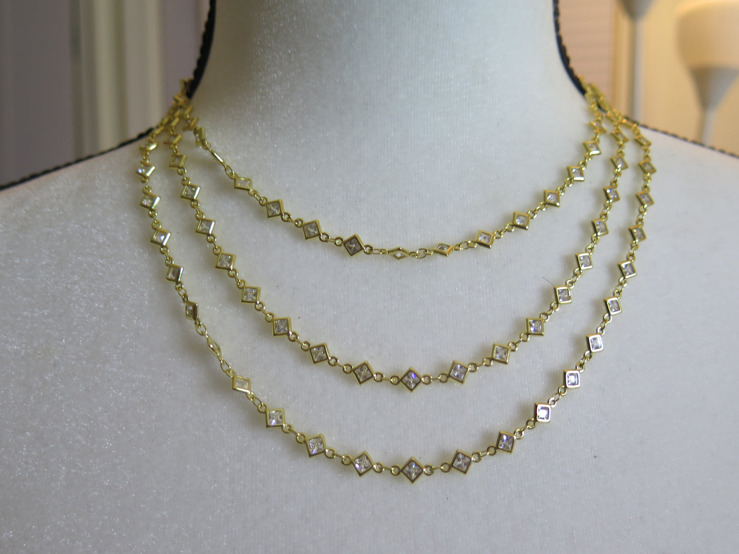 Diamond-Shape Gold Trilayer Necklace/ Trilayer Gold Necklace/ Gold Necklace