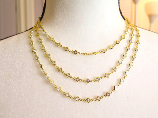 Diamond-Shape Gold Trilayer Necklace