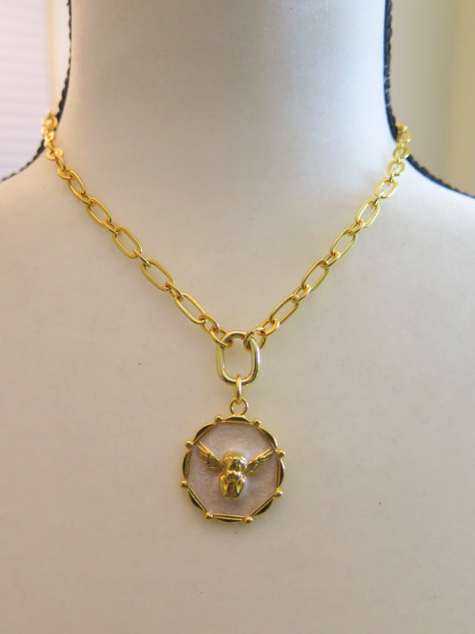 Gold Necklace With White Pendant