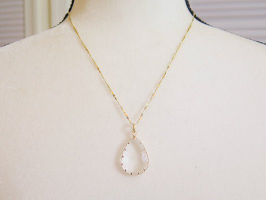 Gold Necklace With Clear Pendant