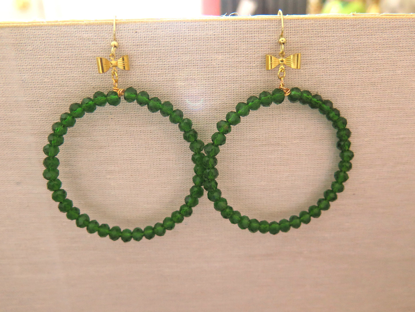 Green Hoop Earring/ Green Bow Beads Hoop Earring/ Green Beads Hoop Earring/ Green Round Earring/ Green Hoop Earring/ Green Beads Hoop Earring