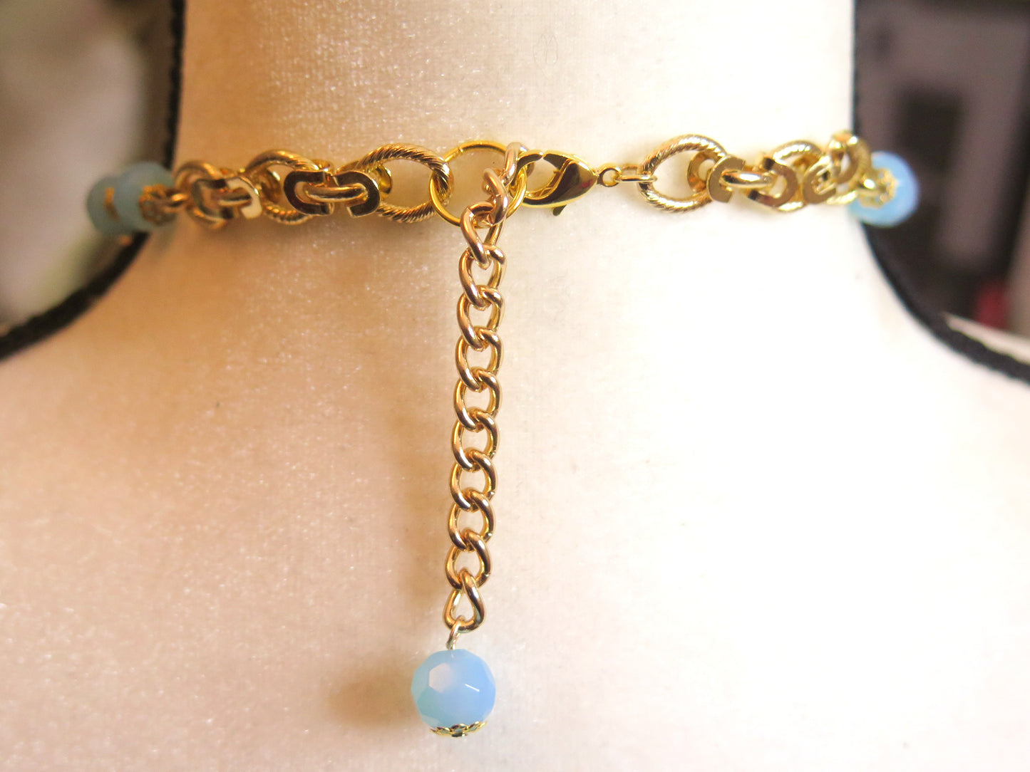 Long Turquoise Gold  Necklace/ Gold Turquoise long summer Necklace with Pendant/ Gold Turquoise Necklace