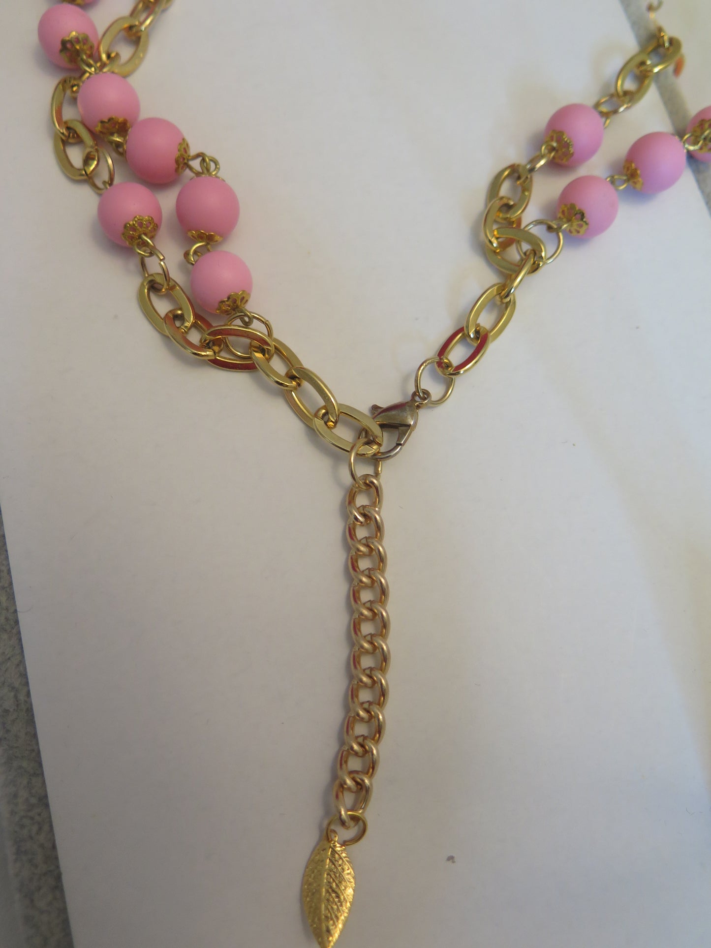 Pink Jewelry Set: Necklace and Earring/ Pink Gold Jewelry Set/ Gold Pink Jewelry Set For Special Events