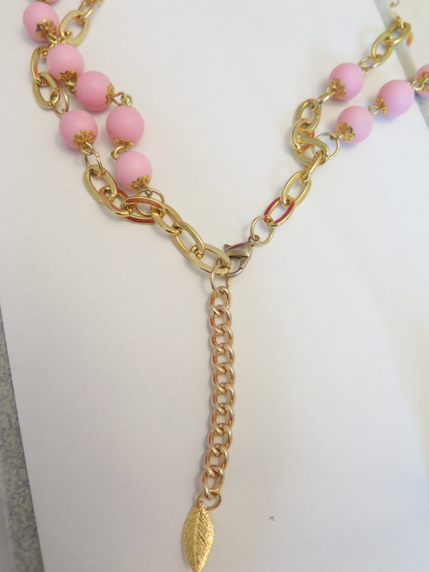 Pink Jewelry Set: Necklace and Earring/ Pink Gold Jewelry Set/ Gold Pink Jewelry Set For Special Events