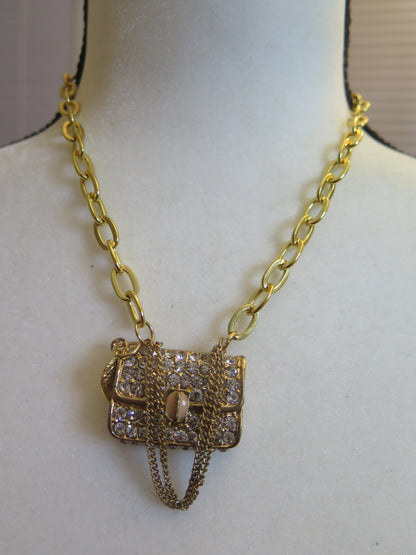 Gold Necklace With Sparkling Purse Pendant/ Gold Necklace/Handmade Gold Necklace