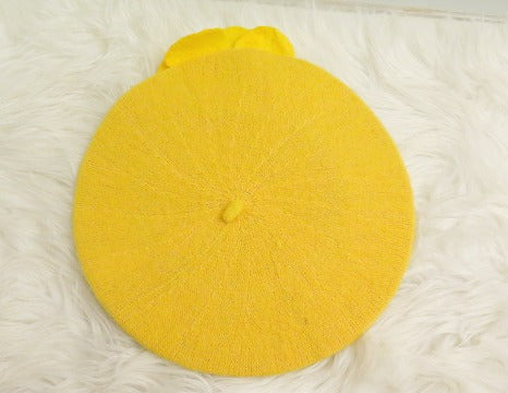 Yellow  Bow Rhinestone Beret