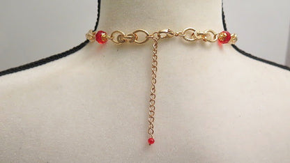 Red Jewelry Set/ Gold Red Jewelry Set/ Gold Red Necklace Earring and Bracelet Jewelry Set