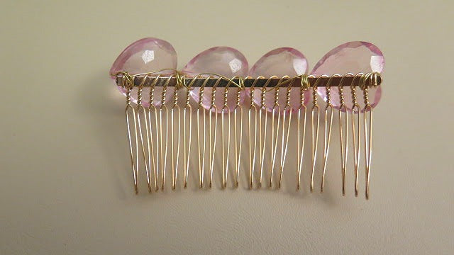 Pink Heart Shape Hair Comb/ Pink Hair Comb/ Heart-Shape Beads Hair Comb