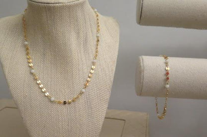 White Gold Jewelry Set/ Gold White Necklace and Bracelet Set/Gold Jewelry Set