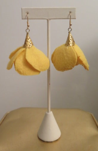 Yellow Felt Flower Earring