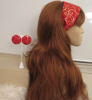 Red Gold Headband & Earring/ Mix Gold Red Headband and Earring/ Mix Gold Red Hair Accessory