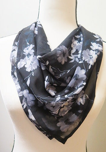 Black Floral Scarf/ Handmade Black Floral Scarf/ Scarf For Women